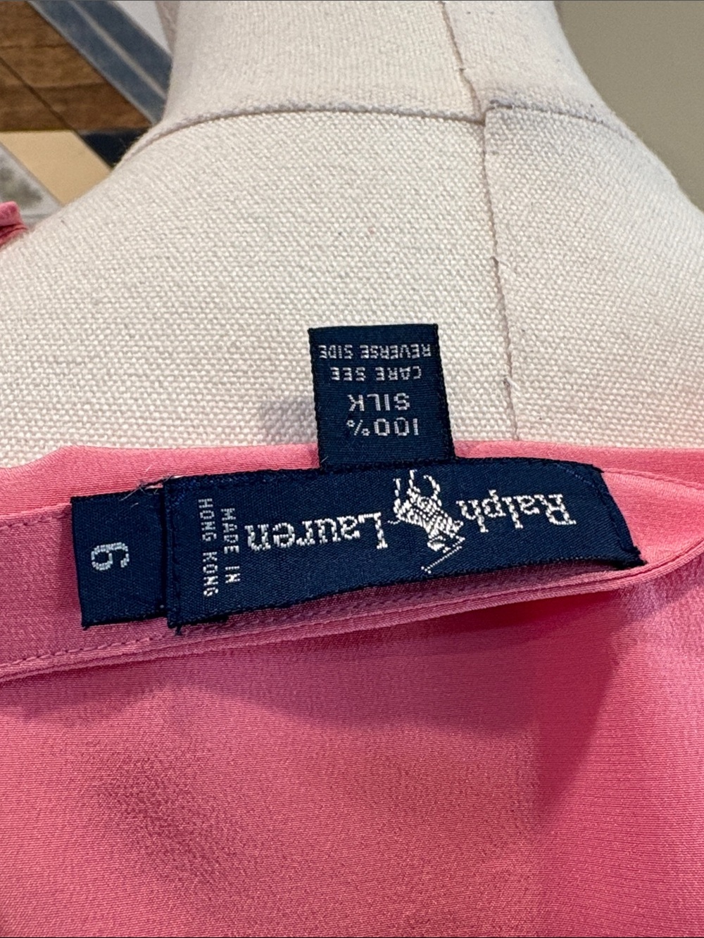 Vintage Ralph Lauren Blue Label 80s Pink Silk Skirt + Blouse Set 6 / 8 *As-Is* - Picture 11 of 16
